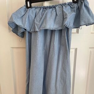Mango Chambray Off the Shoulder dress